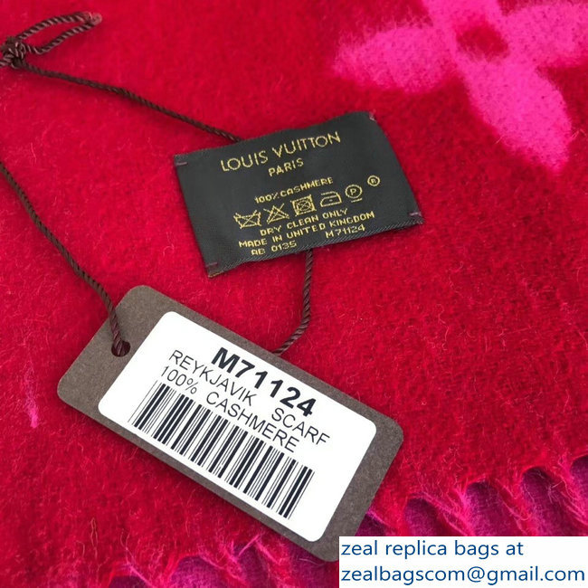 Louis Vuitton Monogram Pattern Cashmere Reykjavik Scarf Red/Fuchsia - Click Image to Close