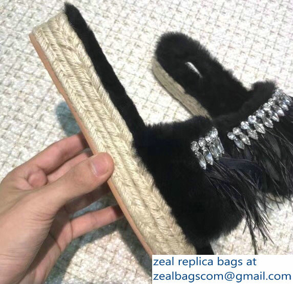 Miu Miu Crystal Fringe Espadrilles Slippers Black 2018 - Click Image to Close