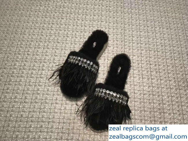 Miu Miu Crystal Fringe Espadrilles Slippers Black 2018 - Click Image to Close