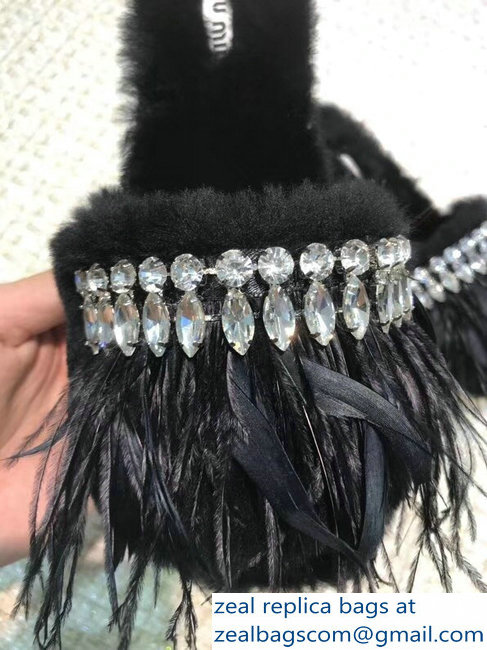 Miu Miu Crystal Fringe Espadrilles Slippers Black 2018