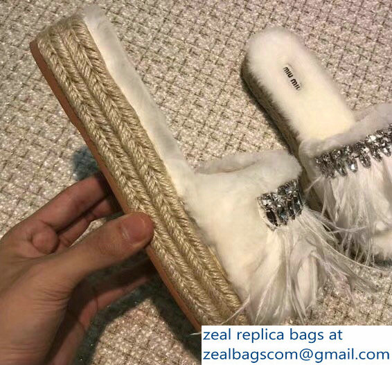 Miu Miu Crystal Fringe Espadrilles Slippers White 2018