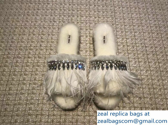 Miu Miu Crystal Fringe Espadrilles Slippers White 2018