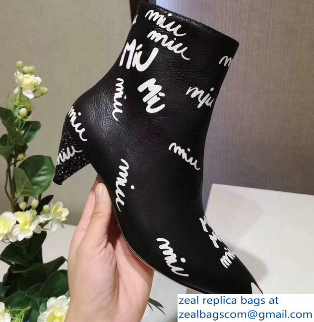 Miu Miu Heel 6cm Ankle Boots All Over Logo Black 2018
