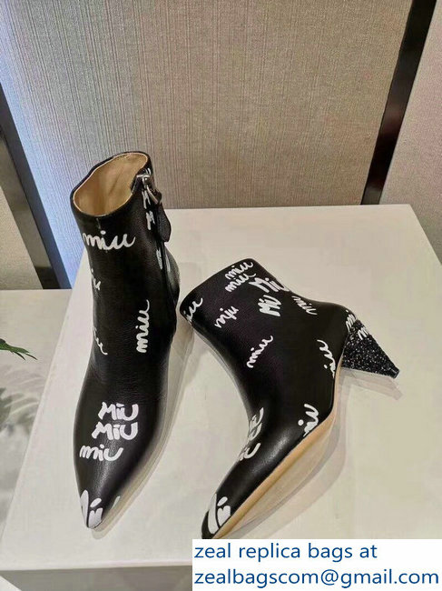 Miu Miu Heel 6cm Ankle Boots All Over Logo Black 2018 - Click Image to Close
