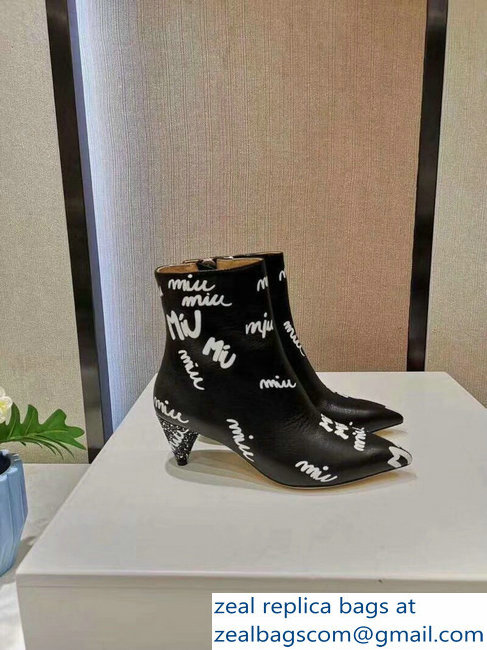 Miu Miu Heel 6cm Ankle Boots All Over Logo Black 2018 - Click Image to Close