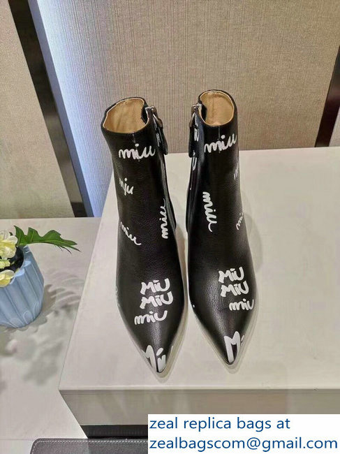 Miu Miu Heel 6cm Ankle Boots All Over Logo Black 2018