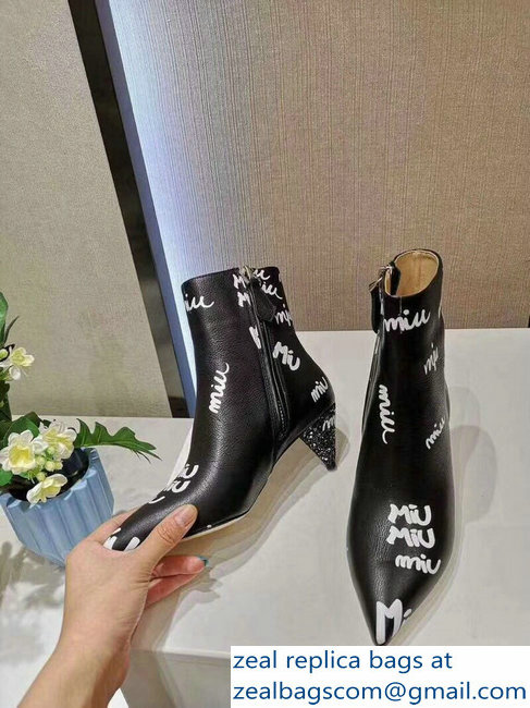 Miu Miu Heel 6cm Ankle Boots All Over Logo Black 2018