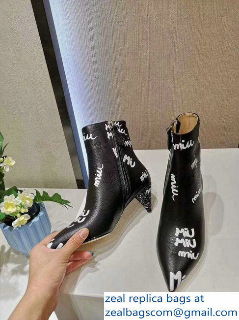 Miu Miu Heel 6cm Ankle Boots All Over Logo Black 2018 - Click Image to Close