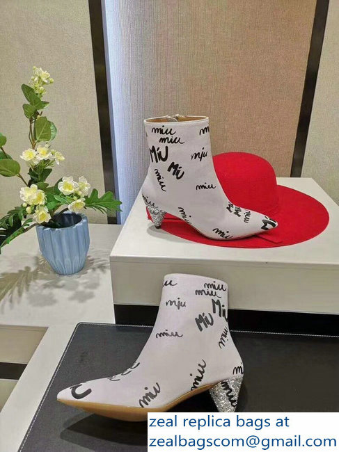 Miu Miu Heel 6cm Ankle Boots All Over Logo White 2018