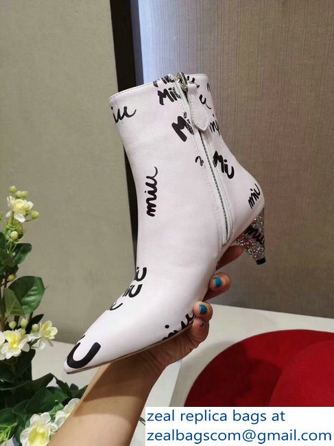 Miu Miu Heel 6cm Ankle Boots All Over Logo White 2018 - Click Image to Close