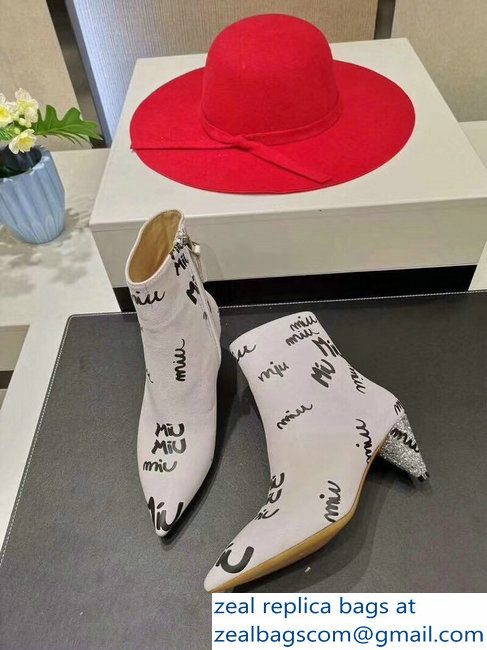 Miu Miu Heel 6cm Ankle Boots All Over Logo White 2018 - Click Image to Close