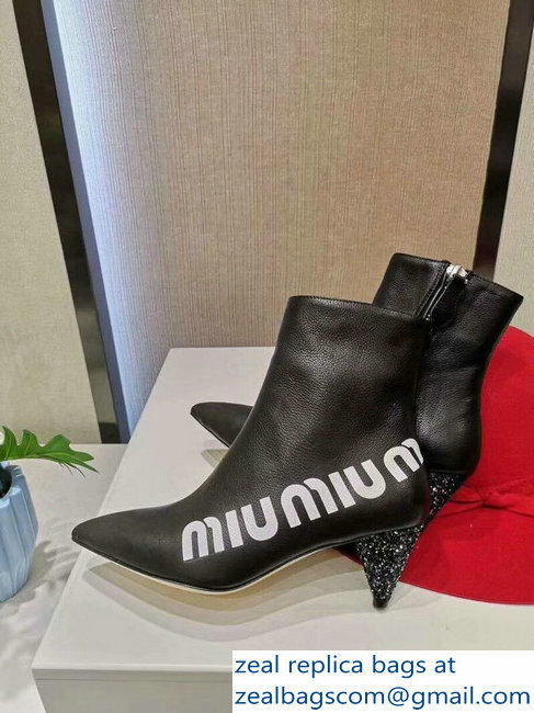 Miu Miu Heel 6cm Ankle Boots Logo Black 2018