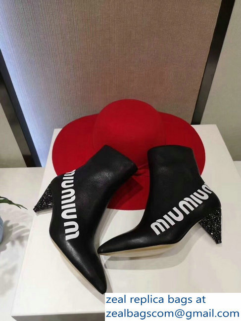 Miu Miu Heel 6cm Ankle Boots Logo Black 2018 - Click Image to Close