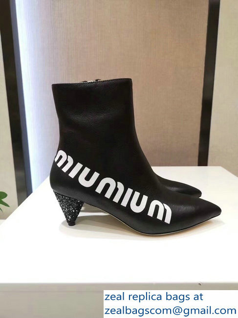 Miu Miu Heel 6cm Ankle Boots Logo Black 2018