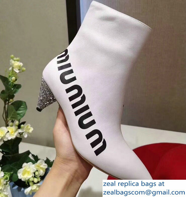 Miu Miu Heel 6cm Ankle Boots Logo White 2018 - Click Image to Close