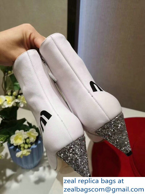 Miu Miu Heel 6cm Ankle Boots Logo White 2018 - Click Image to Close