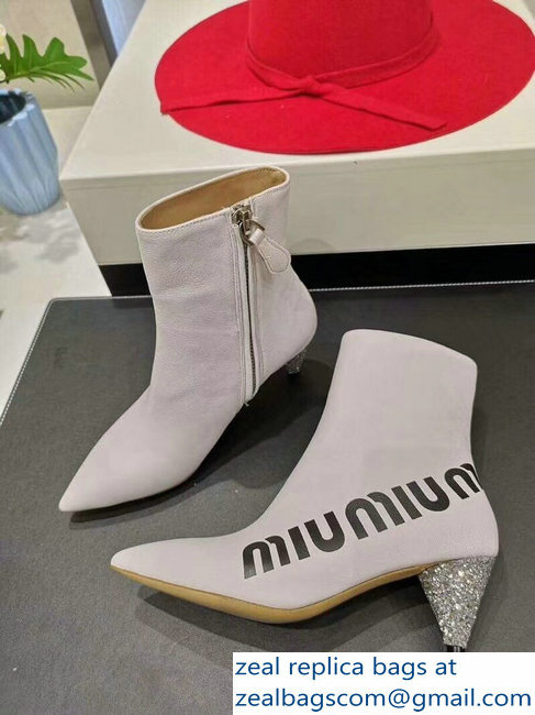 Miu Miu Heel 6cm Ankle Boots Logo White 2018 - Click Image to Close
