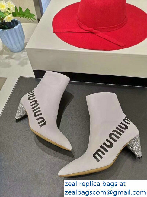 Miu Miu Heel 6cm Ankle Boots Logo White 2018