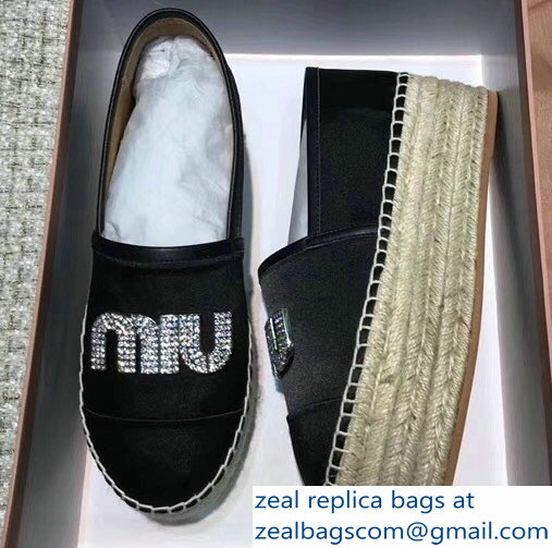 Miu Miu Velvet Crystal Logo Espadrilles Black 2018