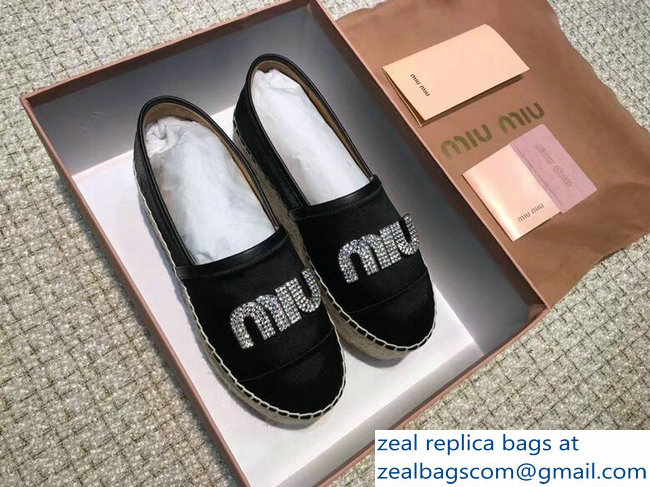 Miu Miu Velvet Crystal Logo Espadrilles Black 2018