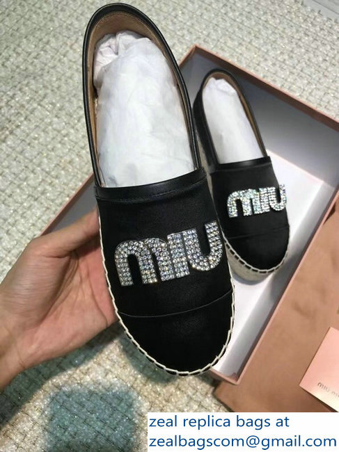 Miu Miu Velvet Crystal Logo Espadrilles Black 2018