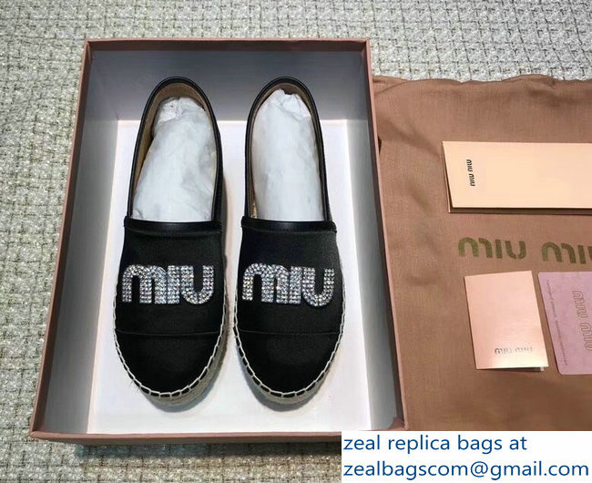 Miu Miu Velvet Crystal Logo Espadrilles Black 2018 - Click Image to Close