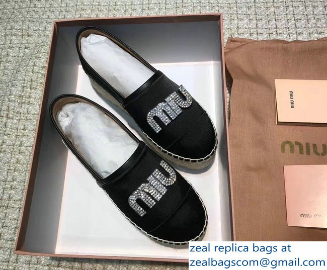 Miu Miu Velvet Crystal Logo Espadrilles Black 2018 - Click Image to Close