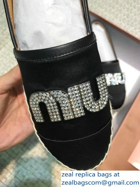 Miu Miu Velvet Crystal Logo Espadrilles Black 2018