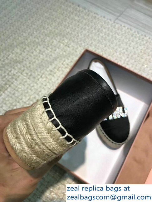 Miu Miu Velvet Crystal Logo Espadrilles Black 2018