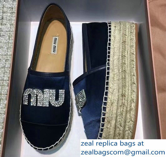 Miu Miu Velvet Crystal Logo Espadrilles Dark Blue 2018