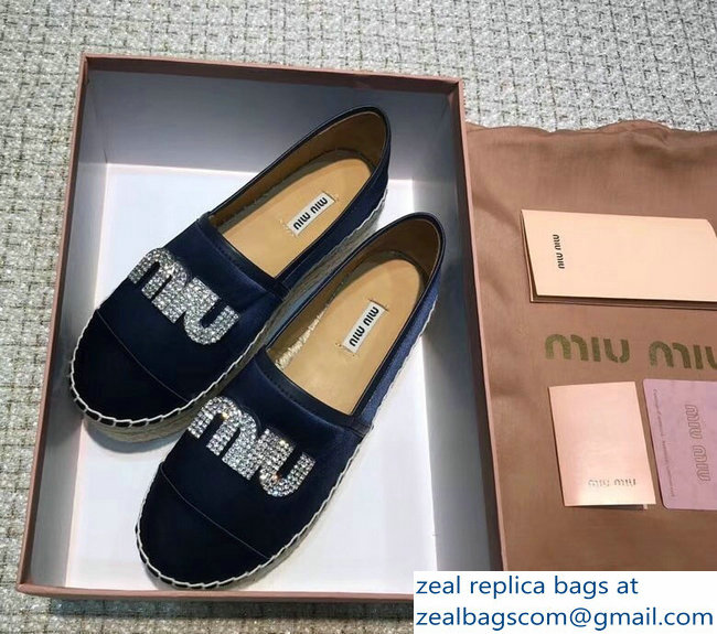 Miu Miu Velvet Crystal Logo Espadrilles Dark Blue 2018 - Click Image to Close