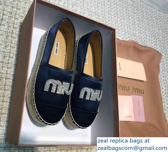 Miu Miu Velvet Crystal Logo Espadrilles Dark Blue 2018