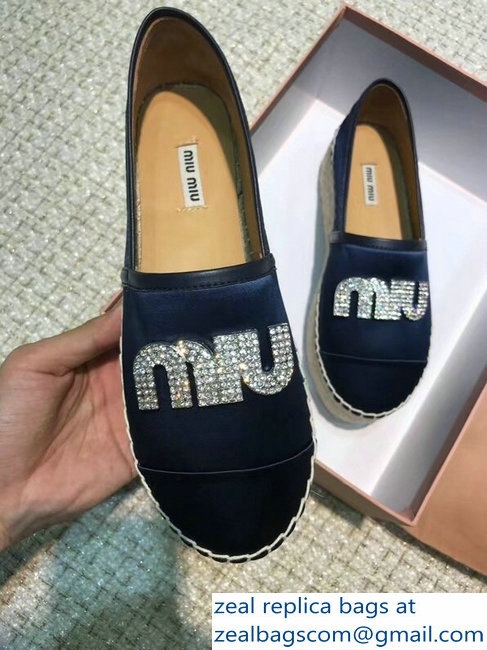 Miu Miu Velvet Crystal Logo Espadrilles Dark Blue 2018 - Click Image to Close