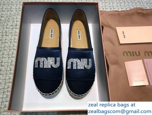 Miu Miu Velvet Crystal Logo Espadrilles Dark Blue 2018