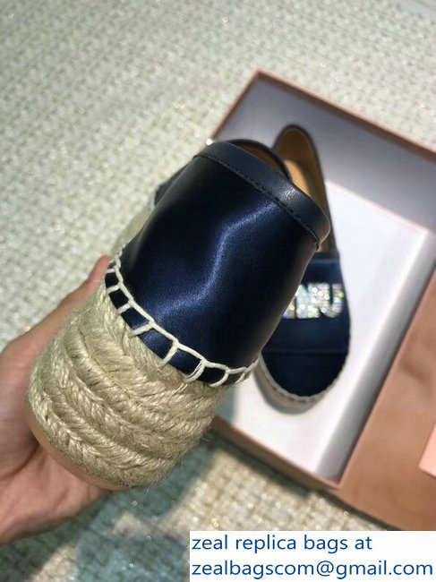 Miu Miu Velvet Crystal Logo Espadrilles Dark Blue 2018 - Click Image to Close