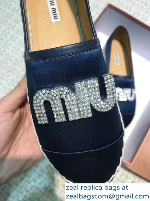 Miu Miu Velvet Crystal Logo Espadrilles Dark Blue 2018