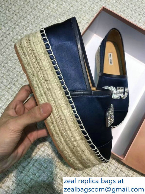 Miu Miu Velvet Crystal Logo Espadrilles Dark Blue 2018 - Click Image to Close