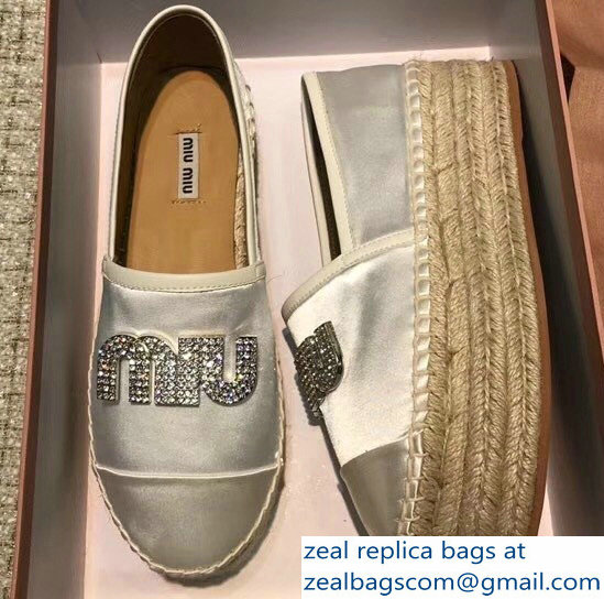 Miu Miu Velvet Crystal Logo Espadrilles Silver 2018