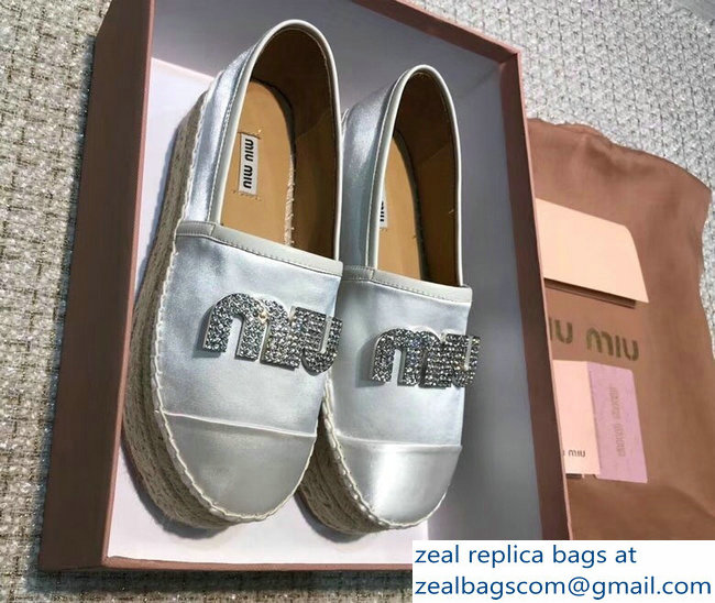 Miu Miu Velvet Crystal Logo Espadrilles Silver 2018 - Click Image to Close