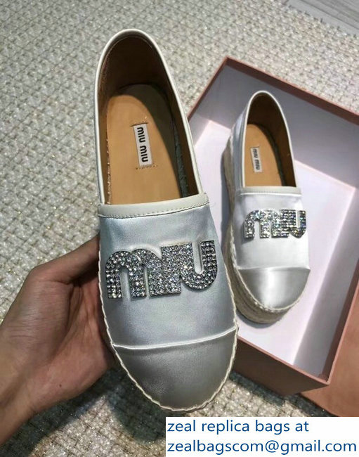 Miu Miu Velvet Crystal Logo Espadrilles Silver 2018 - Click Image to Close