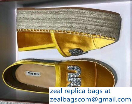 Miu Miu Velvet Crystal Logo Espadrilles Yellow 2018 - Click Image to Close