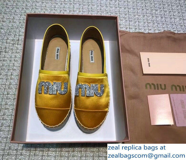 Miu Miu Velvet Crystal Logo Espadrilles Yellow 2018