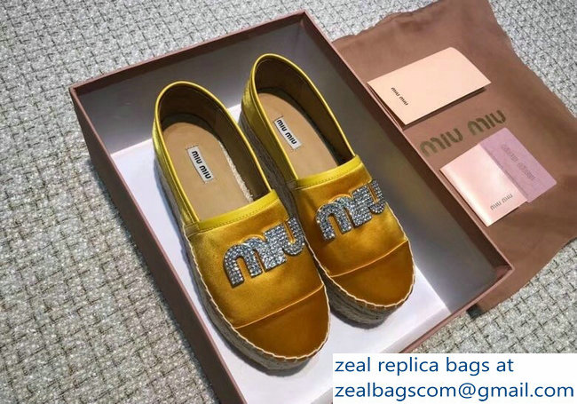 Miu Miu Velvet Crystal Logo Espadrilles Yellow 2018