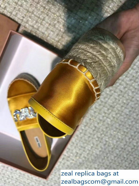 Miu Miu Velvet Crystal Logo Espadrilles Yellow 2018