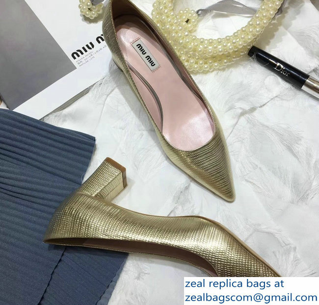 Miu Miu Heel 5.5cm Glitter Pumps Gold 2018