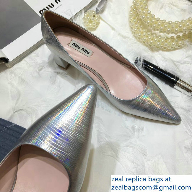 Miu Miu Heel 5.5cm Glitter Pumps Silver 2018 - Click Image to Close