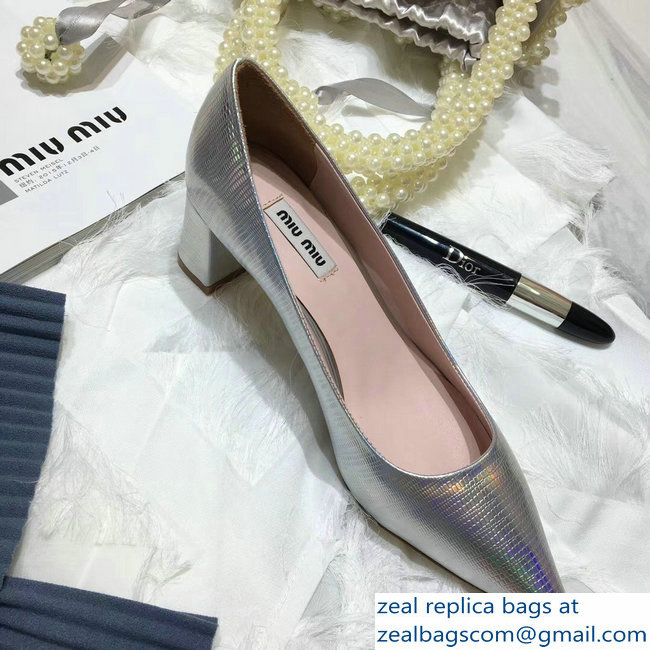 Miu Miu Heel 5.5cm Glitter Pumps Silver 2018