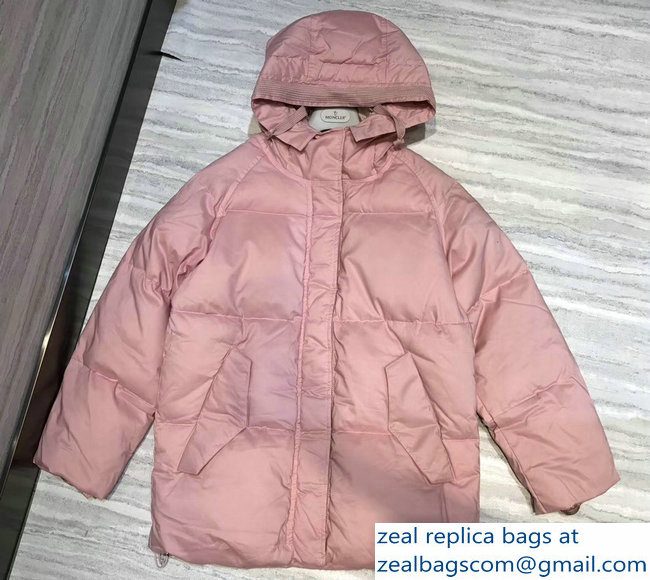 Moncler Down Jacket Pink with Hat 2018 - Click Image to Close