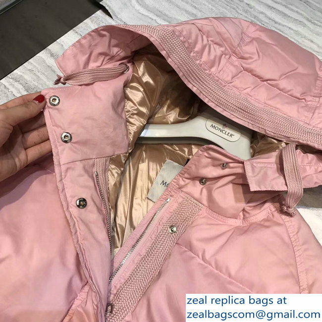 Moncler Down Jacket Pink with Hat 2018