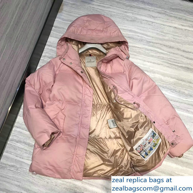 Moncler Down Jacket Pink with Hat 2018 - Click Image to Close